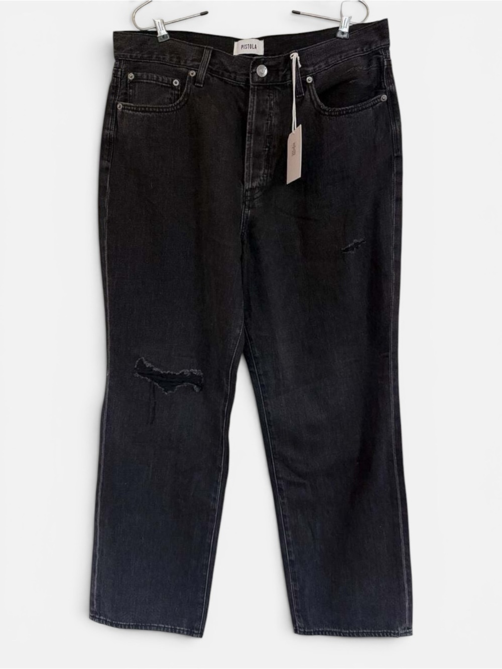 Pistola Cassie Super High Rise Straight Leg Jeans in Night Shade Distressed